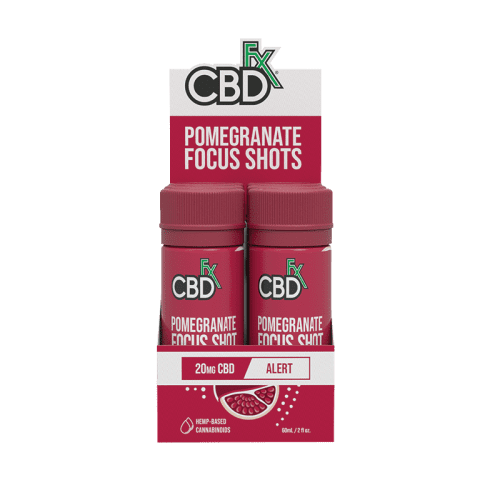 cbdfx pomegranate focus shots cbd drink display case